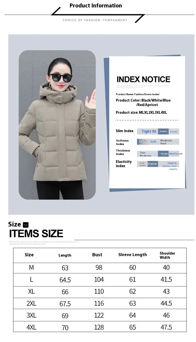 Chaqueta corta à capuche beige para mujer, relleno acolchado y cuello alto, pour un vêtement d’hiver épais et chaleureux.