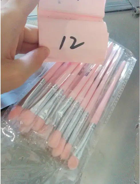 Professionelles Set aus 12 Make-up-Pinseln für Lidschatten in Pink mit Pinseln mit pinkfarbenen Griffen, silbernen Zwingen und weichen, rund geformten pinkfarbenen Borsten.
