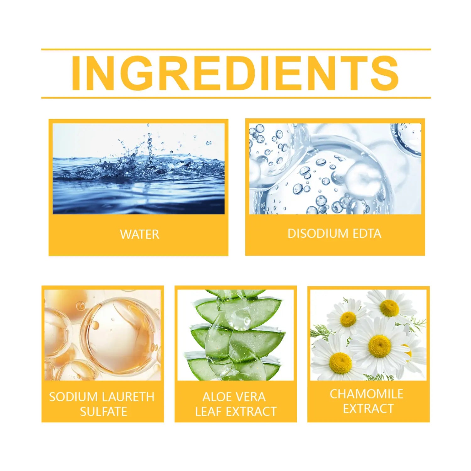 l’image présente une infographie minimaliste propre, avec le mot « ingrédients » en lettres jaunes grasses au verso de l’emballage des lingettes de nettoyage pour cuisine dégraissantes multi-usages, lot de 40 unités.