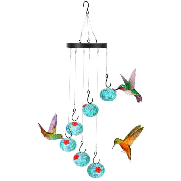 Comedero para Colibrí con Campanas de Viento para Decoración de Jardín al Aire Libre