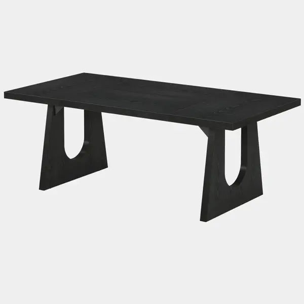 Escritorio ejecutivo negro de 70 pulgadas, mesa moderna de madera, con una superficie rectangular para comedor en negro, patas elegantes y un diseño distintivo de recorte en forma de U.
