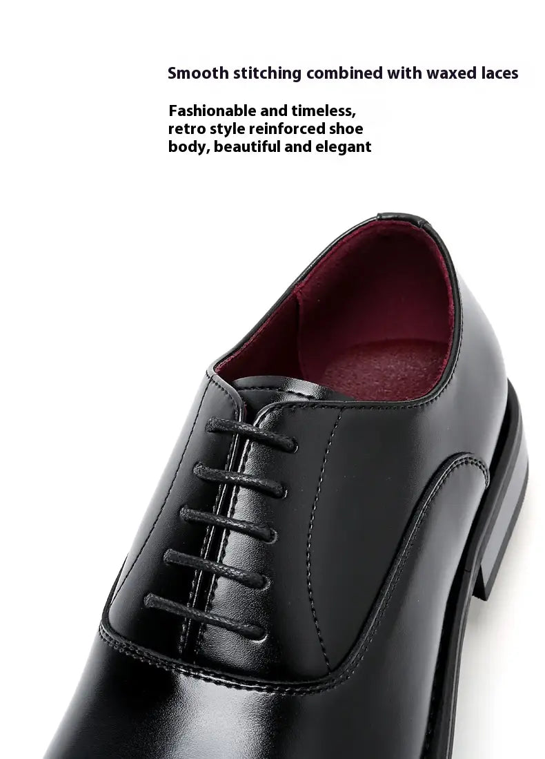 Chaussure Oxford en cuir anglais pour homme avec bout rapporté en noir, coutures lisses, lacets cirés et silhouette renforcée au style rétro, dotée d’une semelle rehaussée de 6 cm.