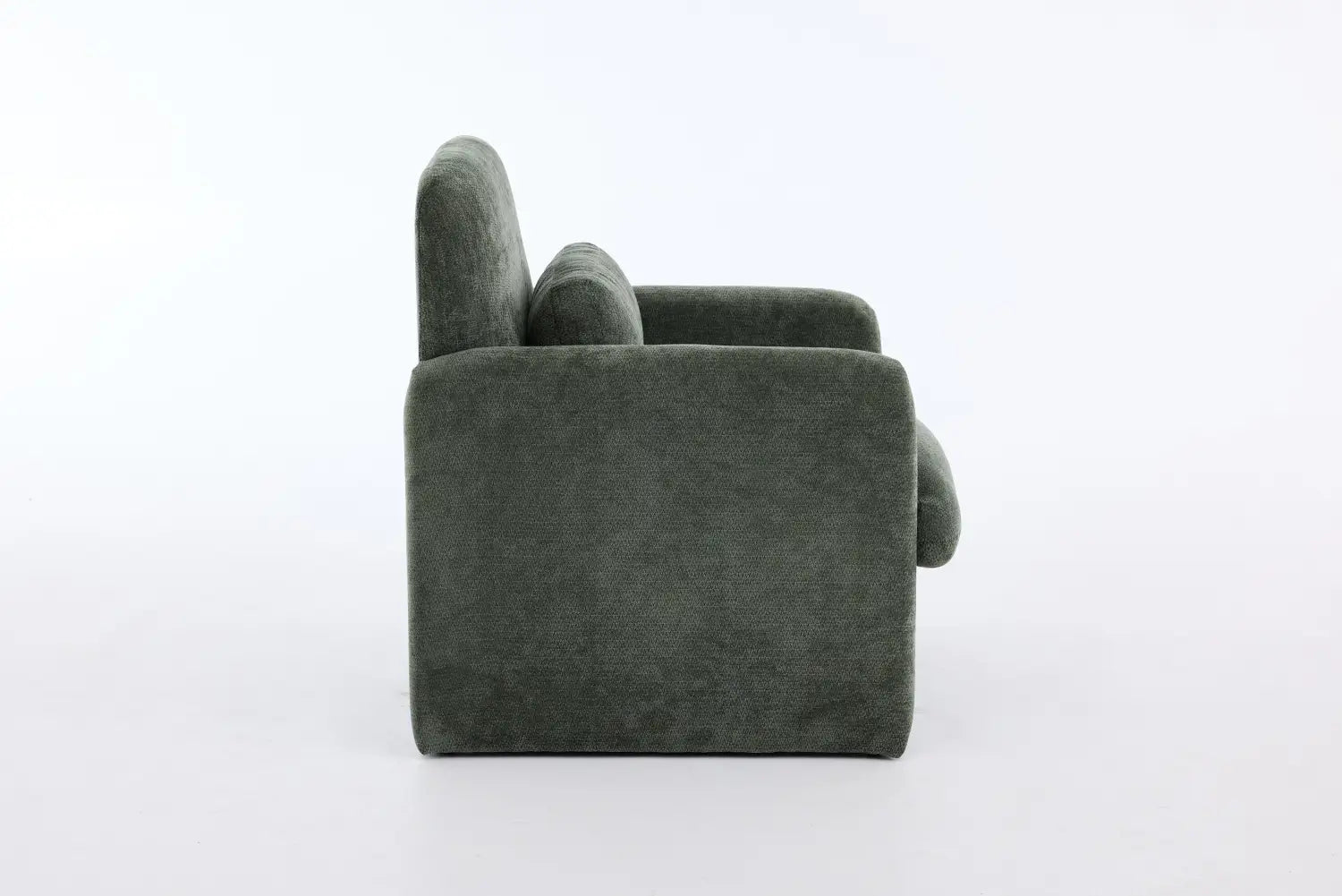 Dark gray velvet armchair with a modern minimalist design featured as a boucle fabric accent chair and upholstered armchair.