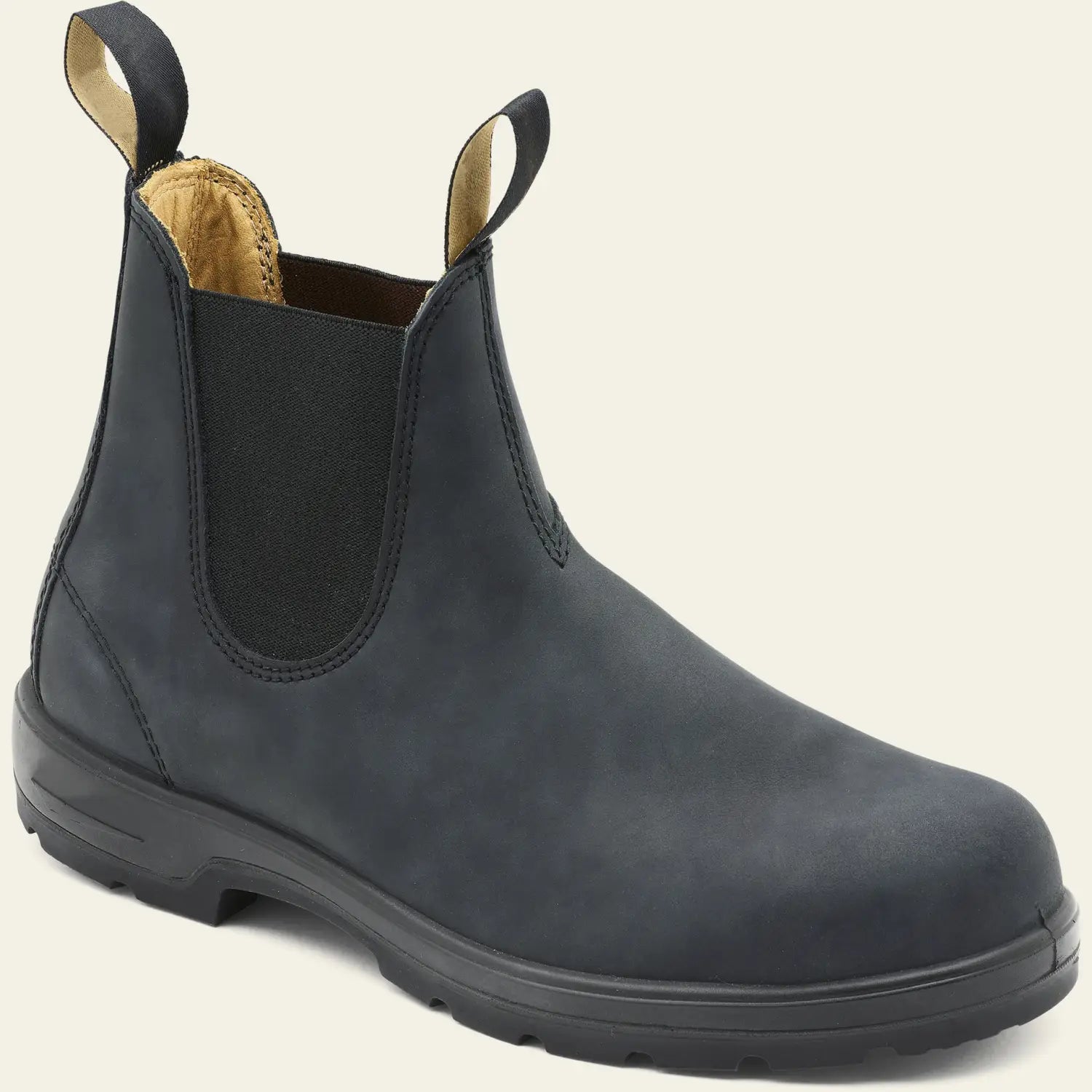 Black suede chelsea boot with elastic side panels and a sturdy rubber sole from chelsea boots unisex vintage leather martin boots collection.