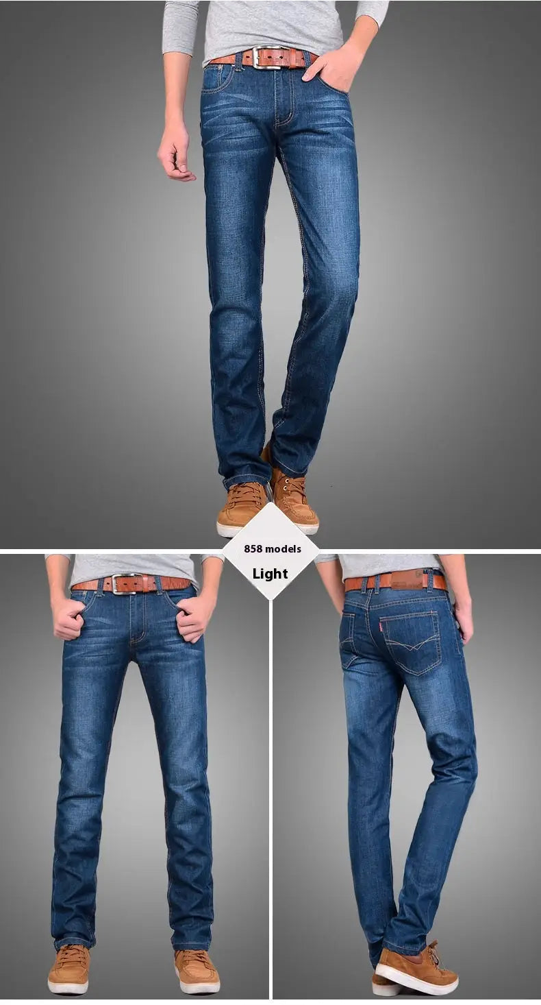Jeans d’affaires décontractés pour homme à taille haute, coupe slim, avec élasticité
