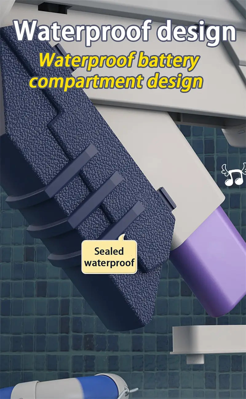 dark blue textured grip with waterproof battery compartment on the back side of an electric water gun automatic glock toy for kids 358ml