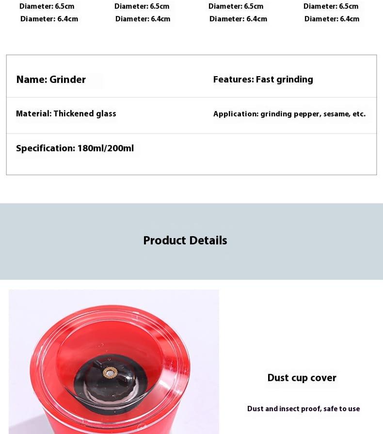 Moulin à poivre électrique rouge avec corps en verre épaissi et acier inoxydable, doté d’un couvercle de godet à poussière, provenant d’un ensemble de moulin à poivre en acier inoxydable et en verre, pack de 4.