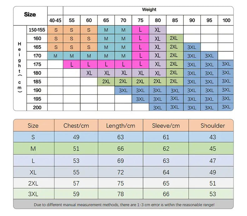 Size and measurement chart for the Jesus Loves you oversized streetwear kangaroo pocket hoodie displaying sizing options across various heights with corresponding chest length sleeve and shoulder measurements.