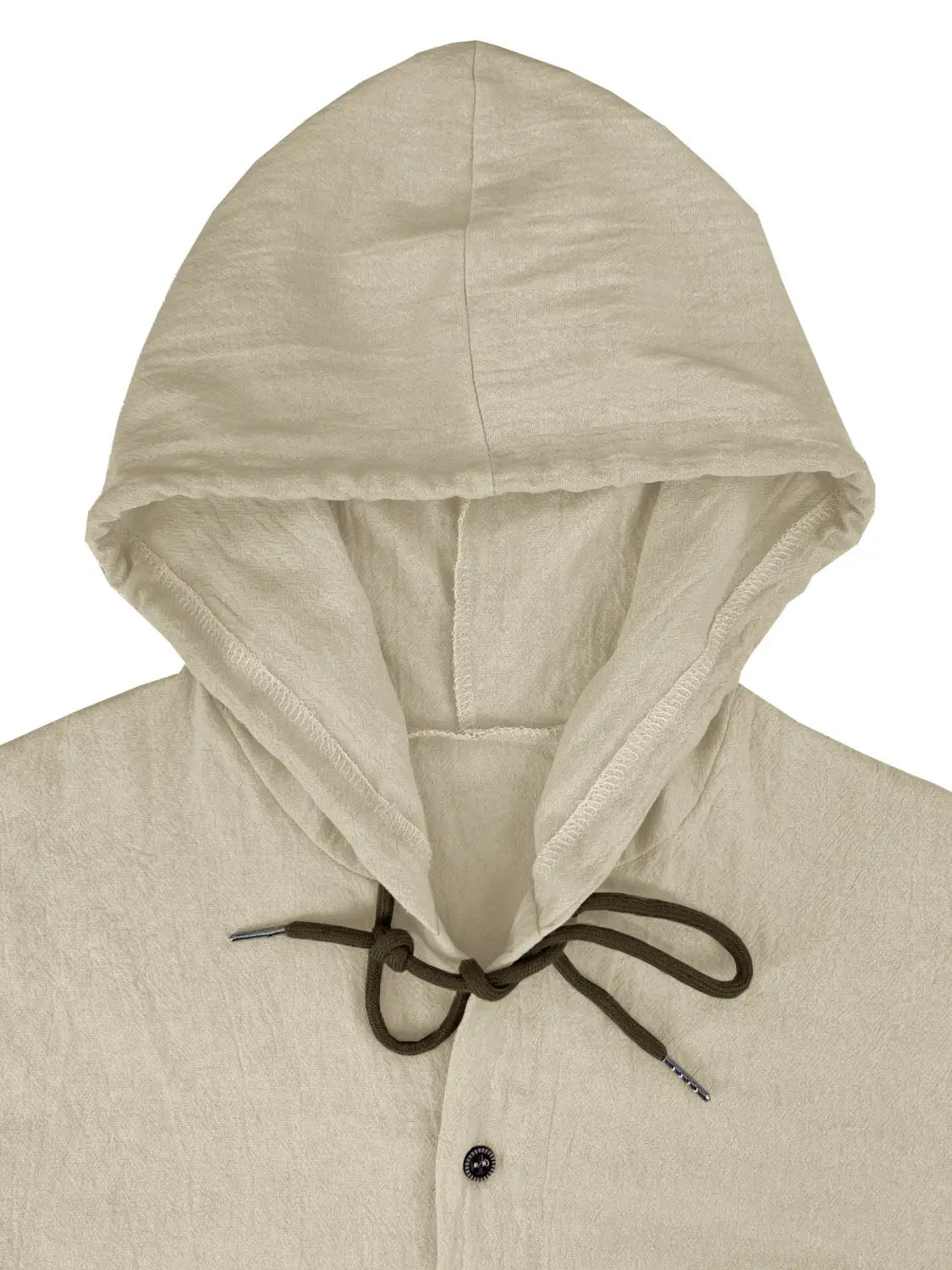 Camisa de cárdigan con capucha ligera para hombre en beige, con tejido texturizado y cordones marrón oscuro