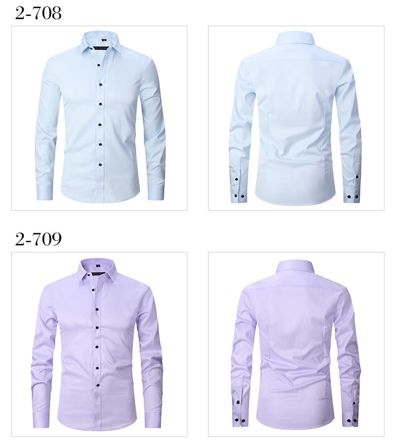 Herrenhemd mit langem Ärmel, Slim Fit, in frischem Helllila mit schwarzen Knöpfen und klassischem Kragen.