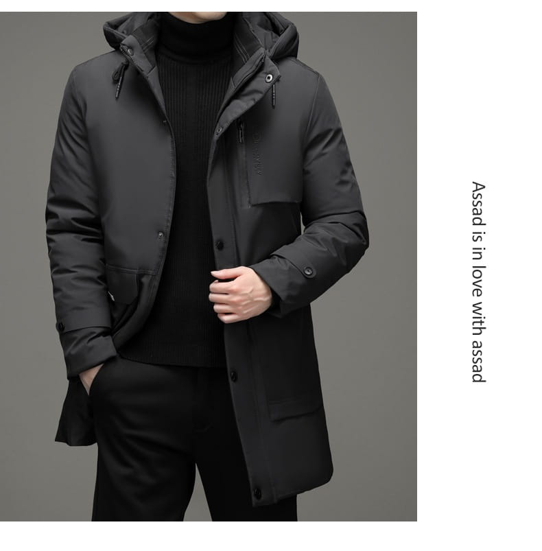 Abrigo de invierno acolchado con capucha negro para hombre con diseño acolchado y cierre frontal con botón para clima frío