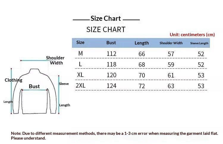 size chart for relaxed knit V-neck pullover sweater displaying measurements in centimeters for sizes M through 2XL
