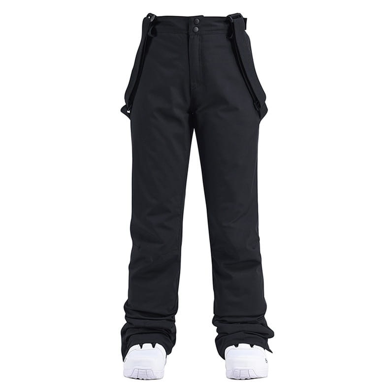 Men waterproof thermal snow pants in black with adjustable side straps and a sleek durable design for cold weather outdoor activities.