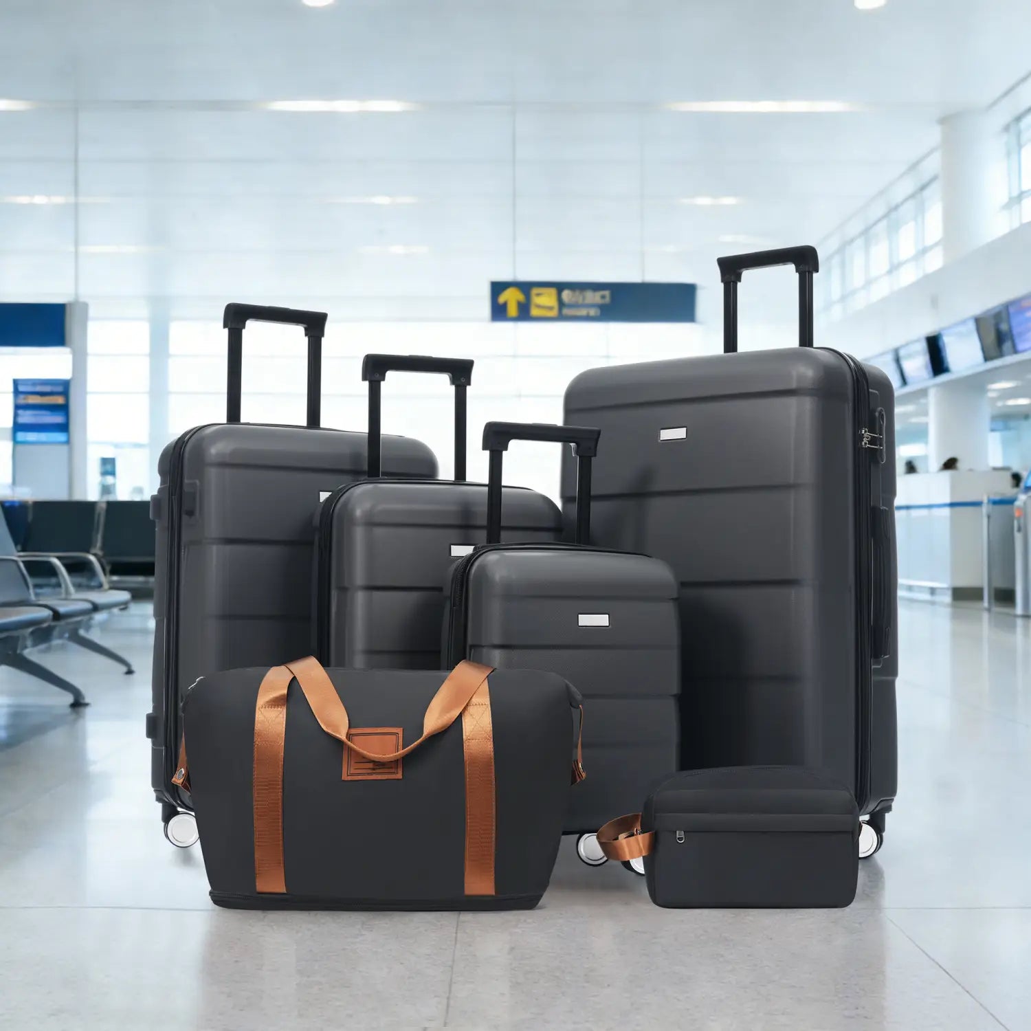 Hardshell Luggage Sets 6 Piece with 2 Bags,carry on Suitcase with Handle Password Lock Double Spinner Wheels
