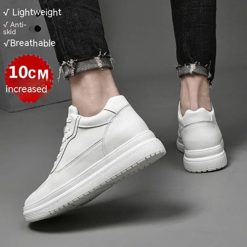 Herren-Ledermännersneaker auf Plattform-Laufschuhe in Weiß mit dicker, gepolsterter Sohle und sauberen Ziernähten.