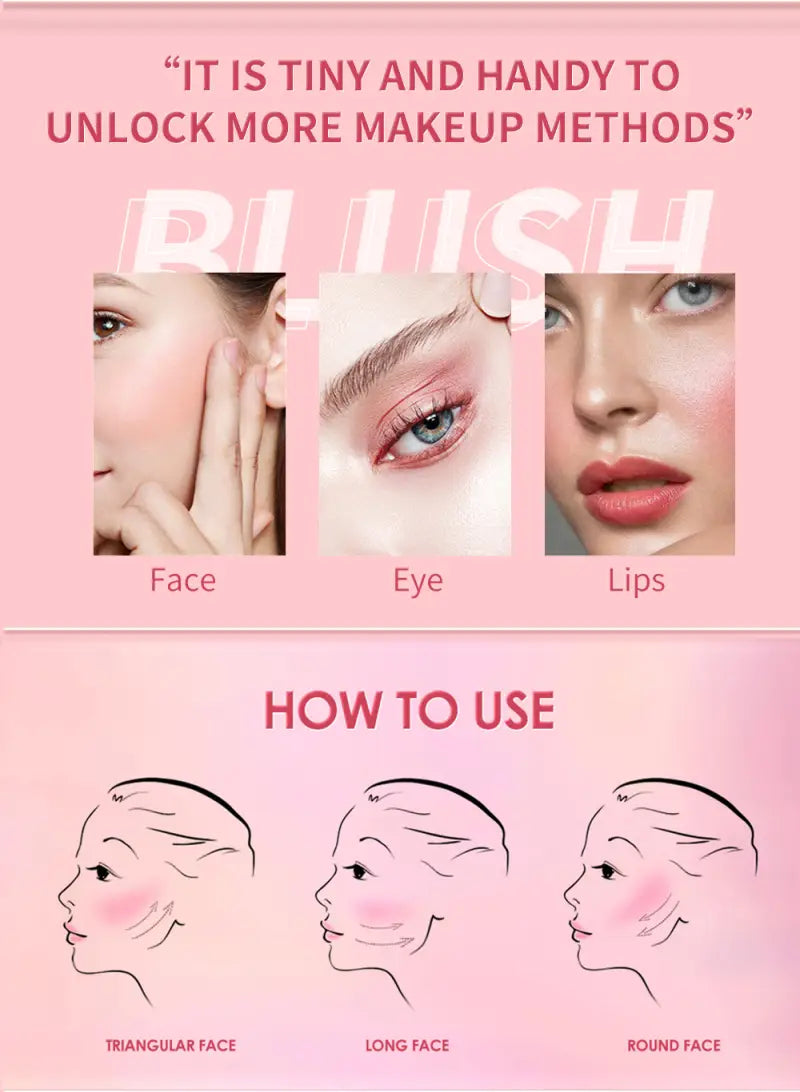 Cream blush stick long lasting face highlighter in pink blush color for applying makeup to face eyes and lips.