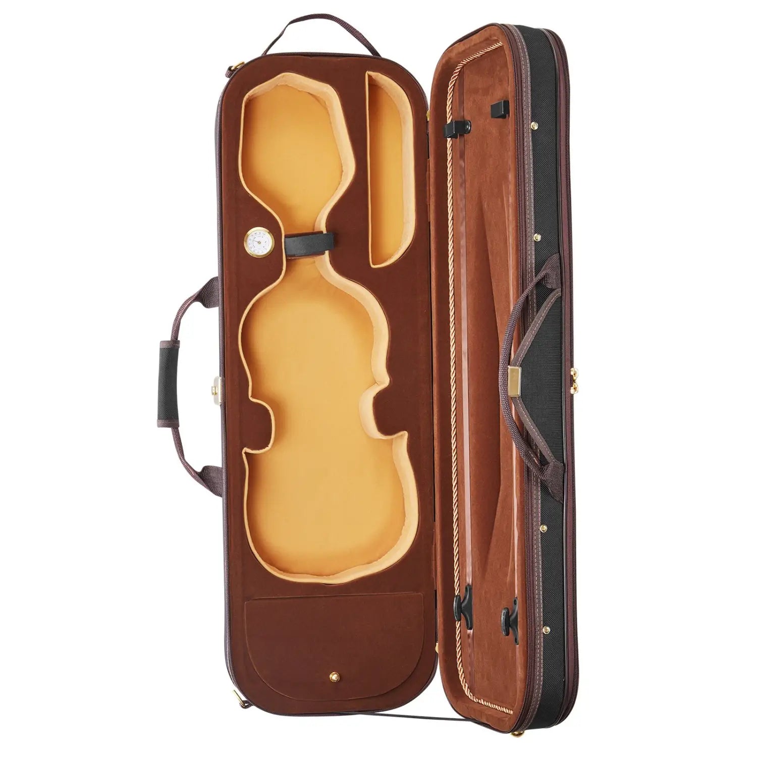 Étui en cuir marron pour violon 4/4 de taille intégrale, léger, de forme oblongue, sac rigide, avec intérieur beige et bordures noires pour une protection sûre de l’instrument