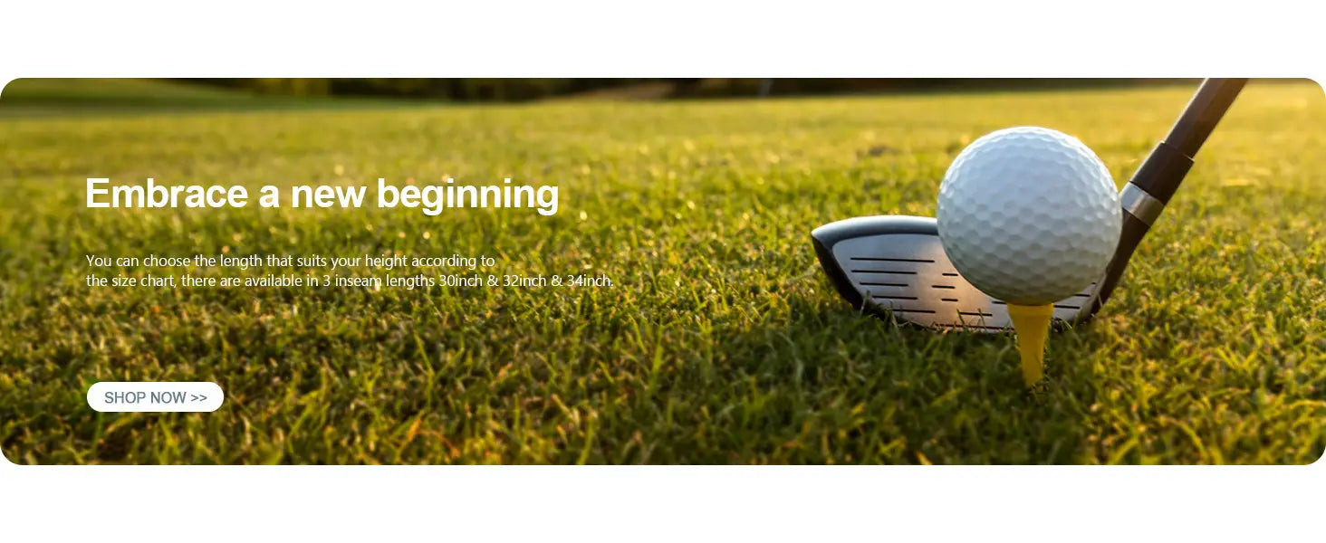 white dimpled golf ball on a yellow tee beside a black and silver golf club head illustrating quick drying casual stretch pants designed for active use.