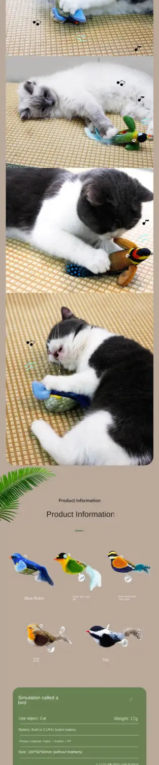 Interactive Bird Cat Teaser Toy with Feathers and Catnip
