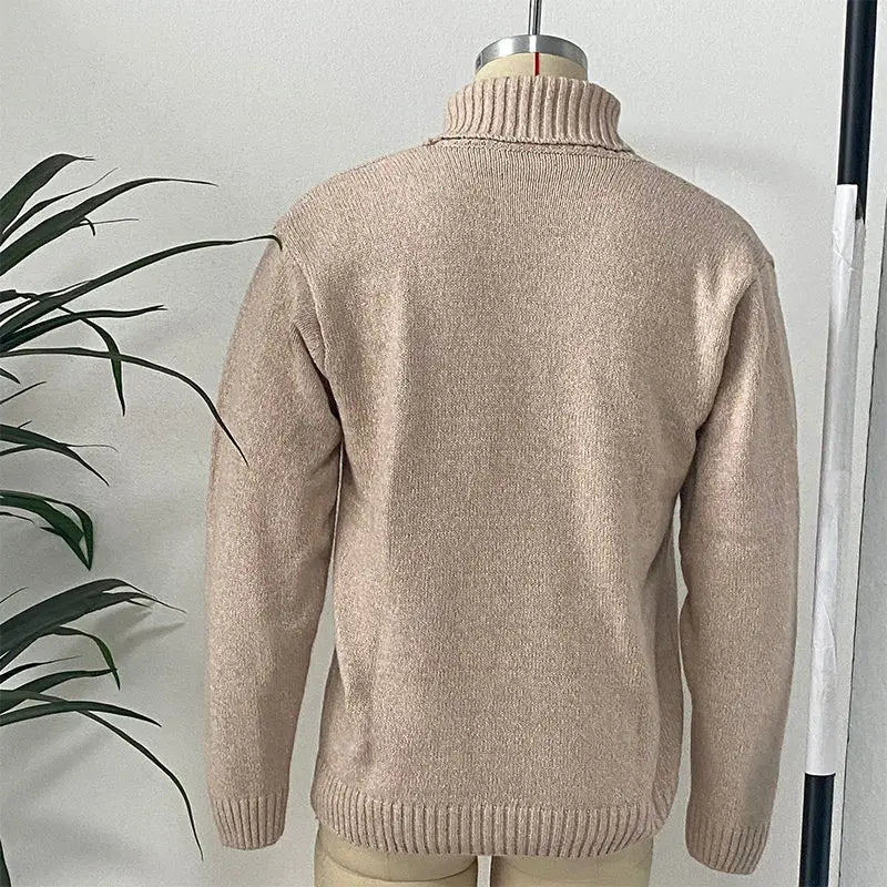 Men’s double-breasted knit cardigan in beige with a soft textured knit and ribbed cuffs.