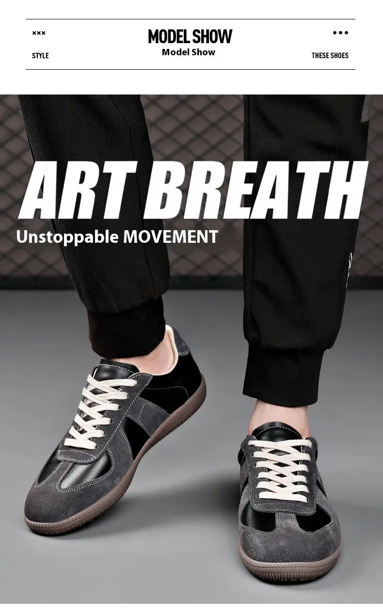 Schwarze und graue Veloursleder-Trainingsschuhe für Herren aus Deutschland, Herren-Leder-Casual-Sneaker mit weißen Schnürsenkeln und klassischem Low-Top-Design.