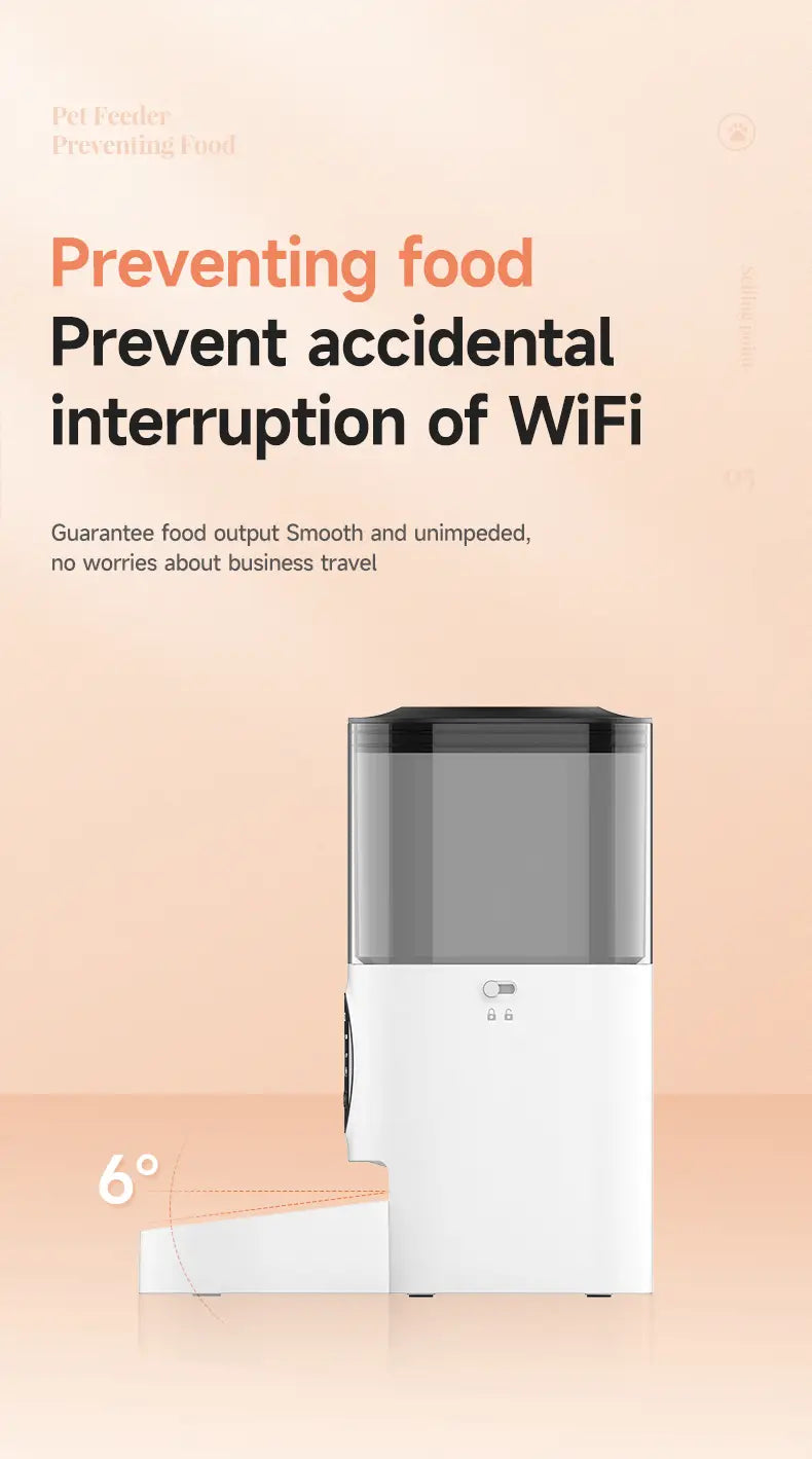 Distributeur pour animaux domestiques intelligent Wi-Fi 4,5 l pour chats et chiens en blanc et noir avec un compartiment d’alimentation automatique transparent.