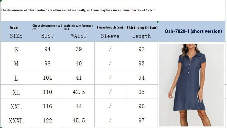 navy blue plus size short sleeve button front tencel denim dress with collar and front buttons designed for casual wear.