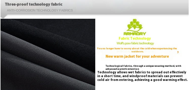 men’s waterproof tactical hiking pants made of black three-proof technology fabric with anti-corrosion properties and advanced warmth retention.