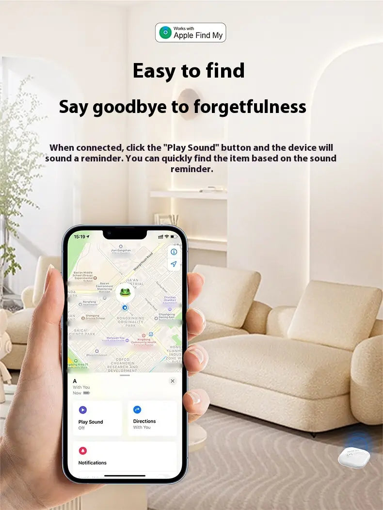 white circular apple find my bluetooth tracker locator with a smooth minimalist design and durable material for easy item tracking