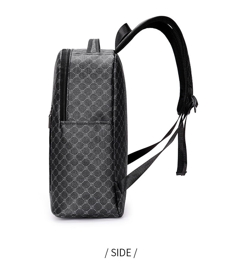 black shark backpack large capacity geometric business pu bag with a subtle gray geometric pattern adjustable shoulder straps and a side zippered pocket