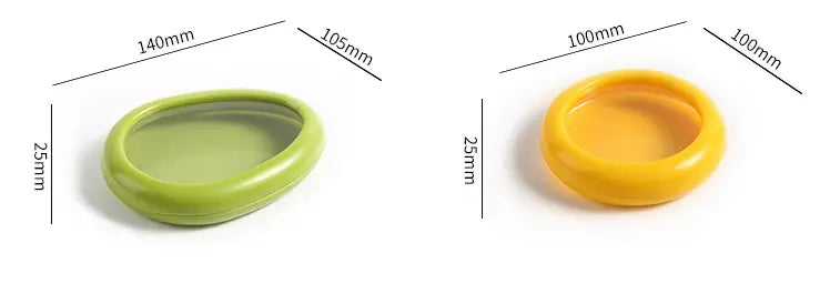Boîtes de rangement alimentaire en silicone vert et jaune, avec des formes ovales arrondies, vendues en coffret de 4 pièces pour une conservation fraîche.