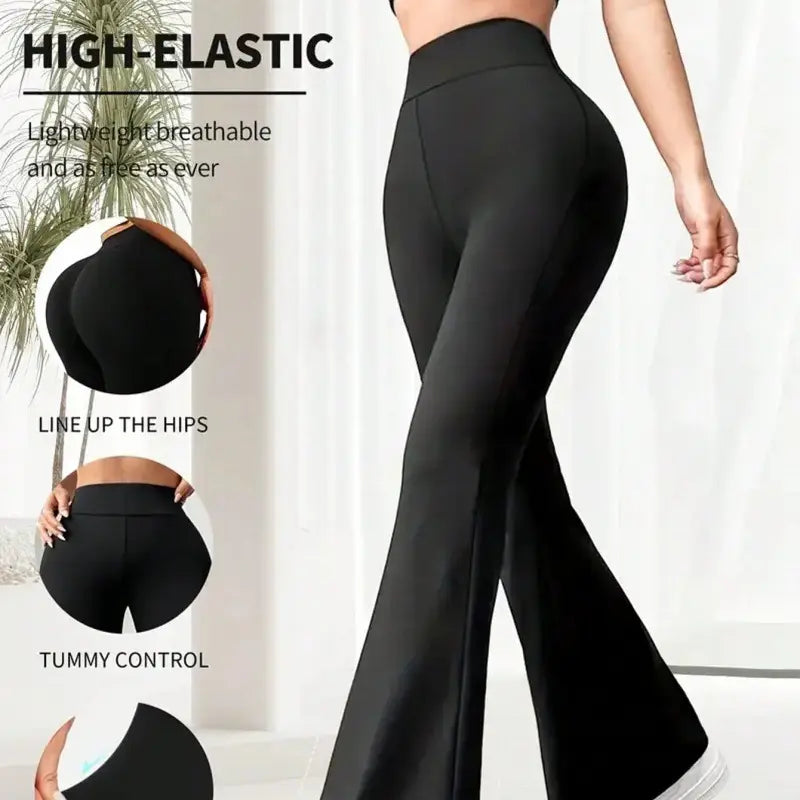 Black high-waisted flare yoga pants featuring a sleek form-fitting design ideal for active wear.
