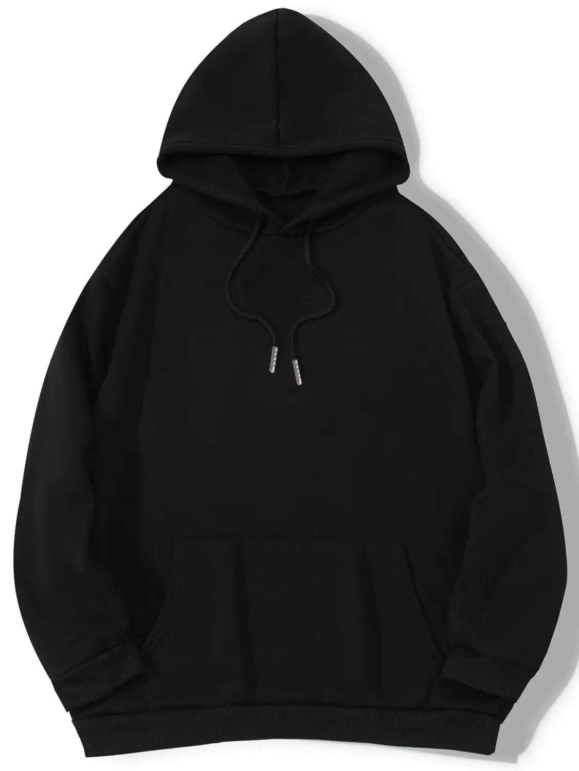 black hooded oversized streetwear sweatshirt with drawstrings and kangaroo pocket featuring jesus loves you design.