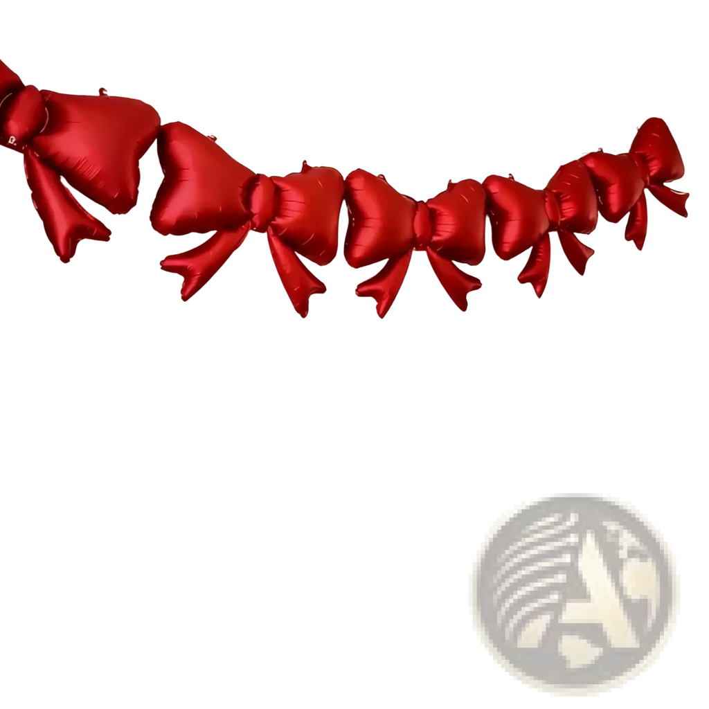 A string of 8 shiny red metallic bow balloons for wedding birthday bachelorette party and Valentine’s decor