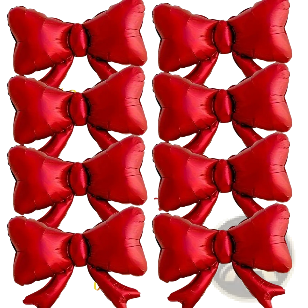 Red satin-finish bow-shaped foil balloons set ideal for wedding birthday bachelorette party and valentine’s day decoration