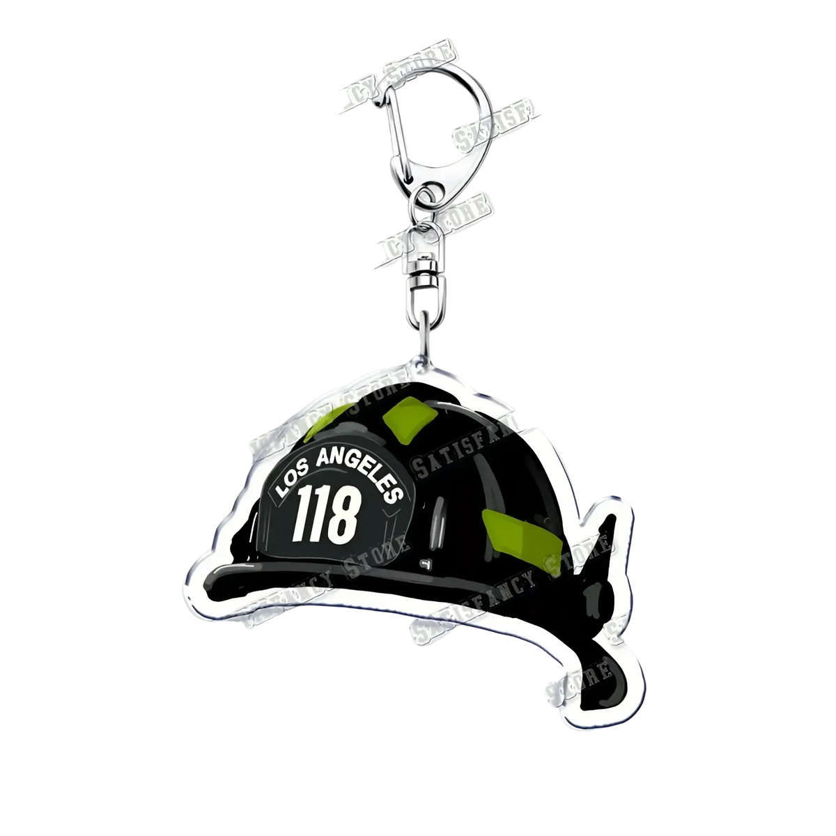 Black and green los angeles 118 firefighter acrylic keychain with silver metal clip for 9-1-1 tv show gift