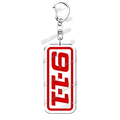Red and white rectangular acrylic keychain with bold black lettering from 9-1-1 tv show firefighter gift