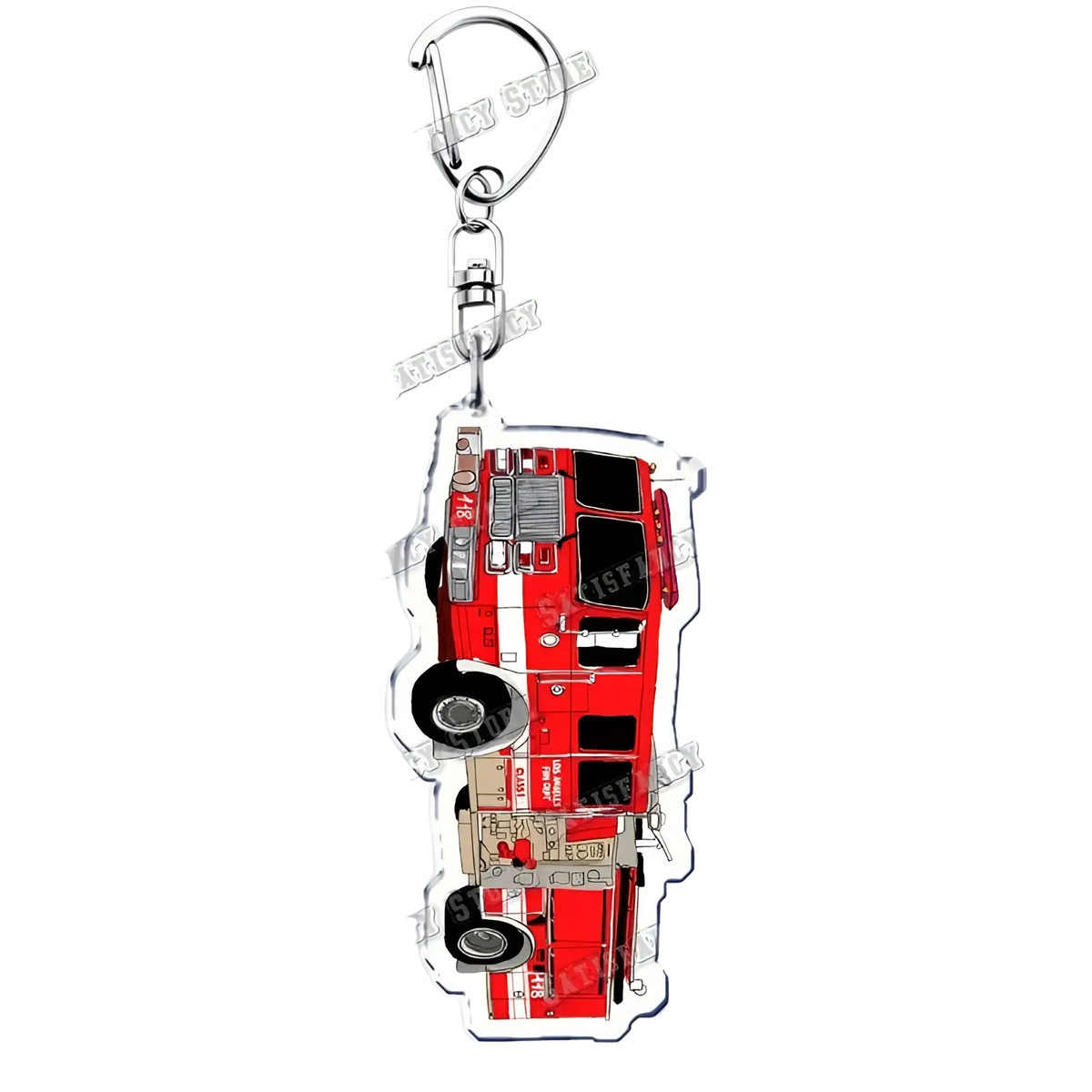 Red and white fire truck acrylic keychain with silver metal clip firefighter gift inspired by 9-1-1 tv show
