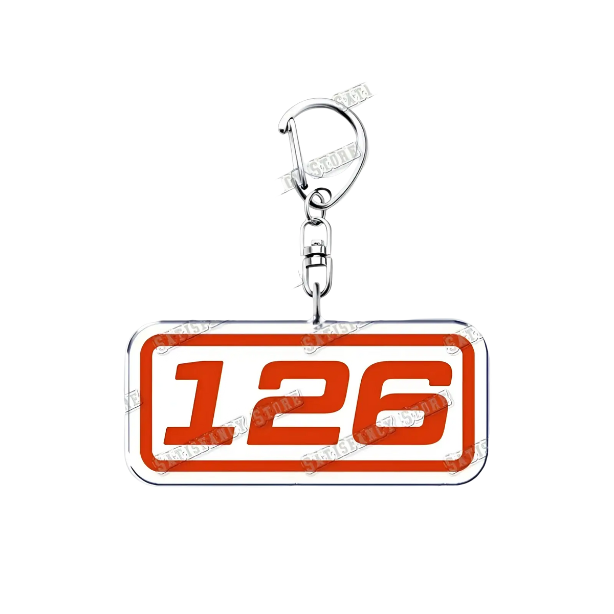 Silver acrylic keychain with a rectangular tag featuring bold red 126 numerals for 9-1-1 tv show firefighter gift