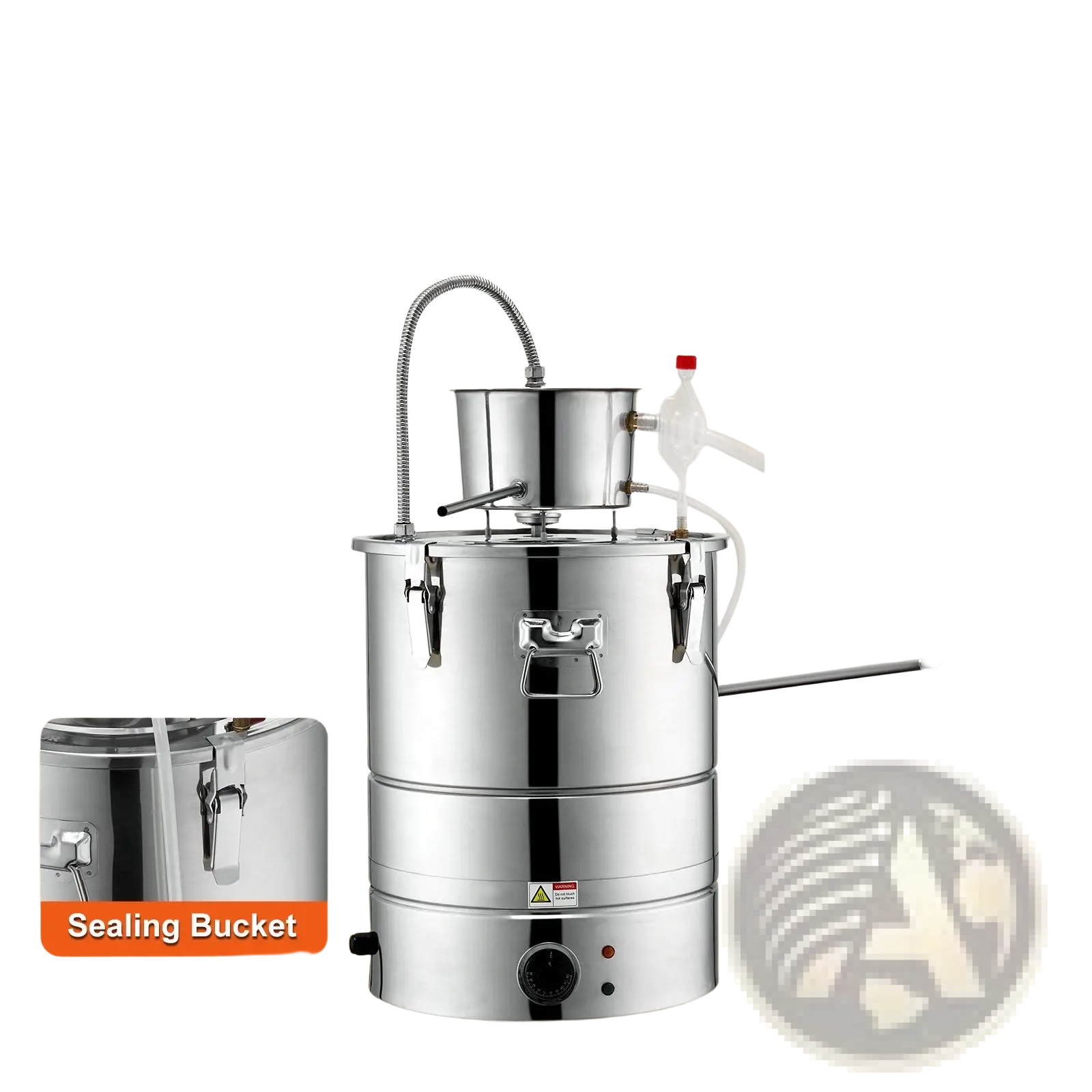 Stainless steel 9 gal water alcohol distiller with multi-tier design sleek reflective finish and integrated handle