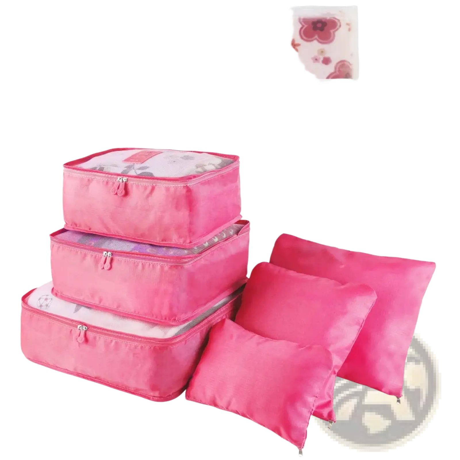 Set of 9 pink water resistant fabric travel packing cubes and organizers for efficient luggage organization