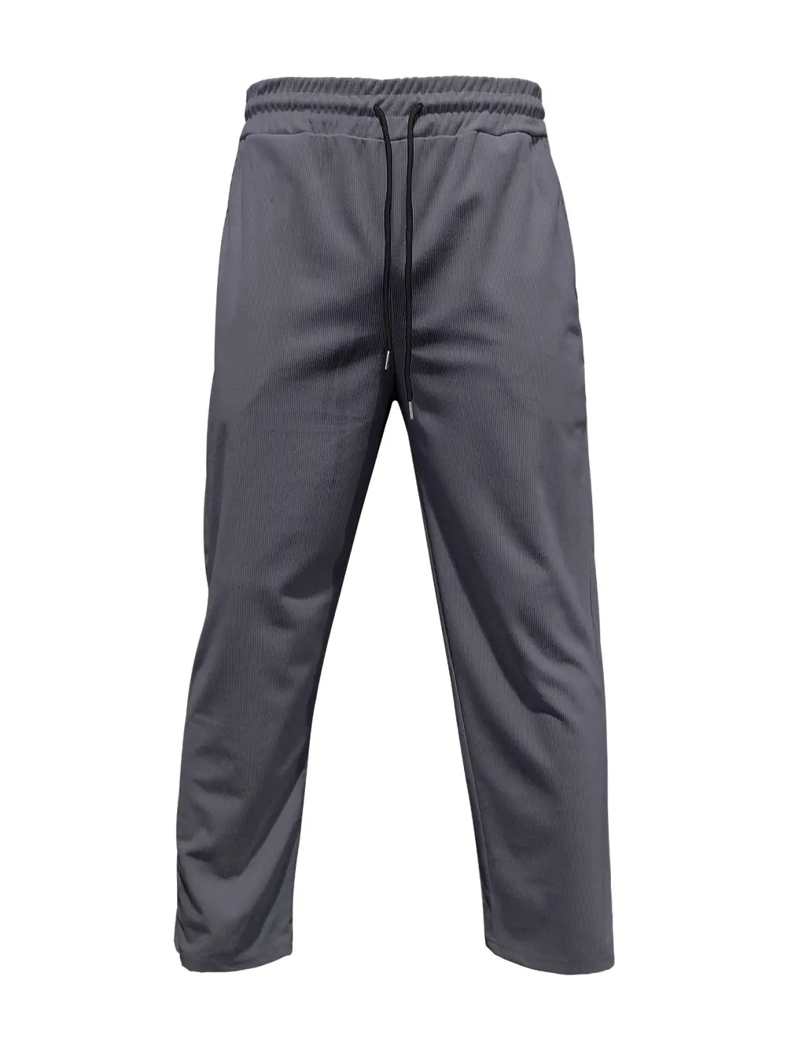 Pantalones casuales rectos de pana gris oscuro con cordón, con cinturilla de cordón y cordones negros