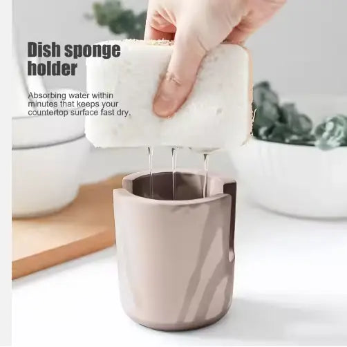 Beige ceramic diatom mud sponge rack with sleek modern design and subtle gray veining for kitchen sink caddy holder.