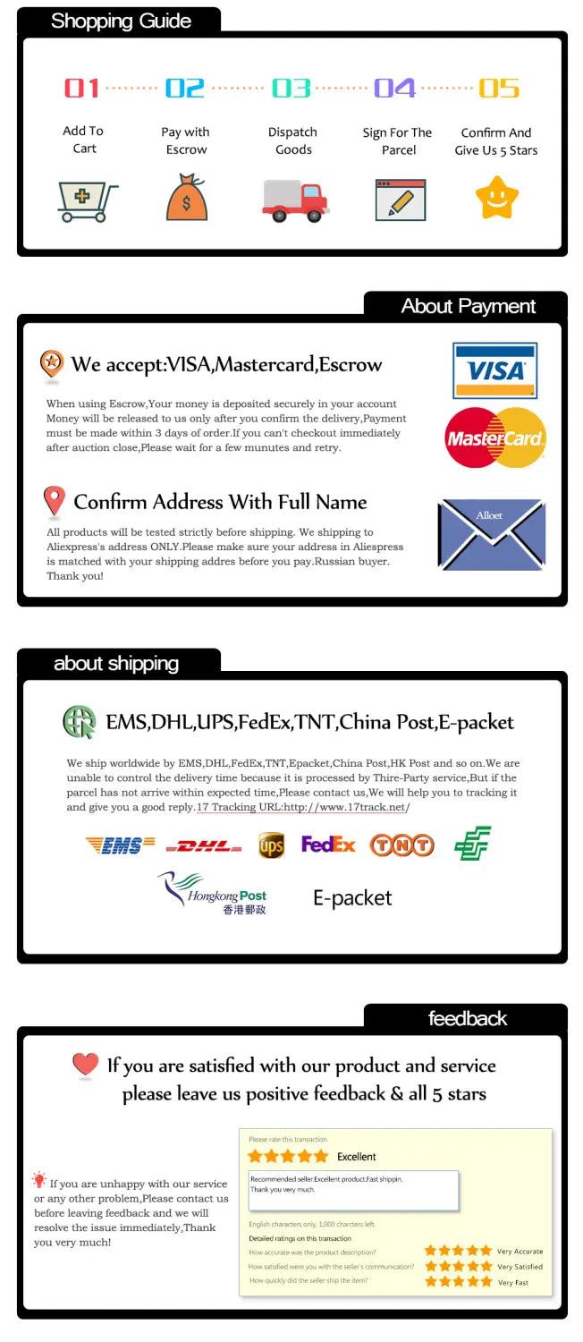 The image shows a shopping guide with payment options, shipping information, and customer feedback sections for the universal stroller extension footrest infant footboard.