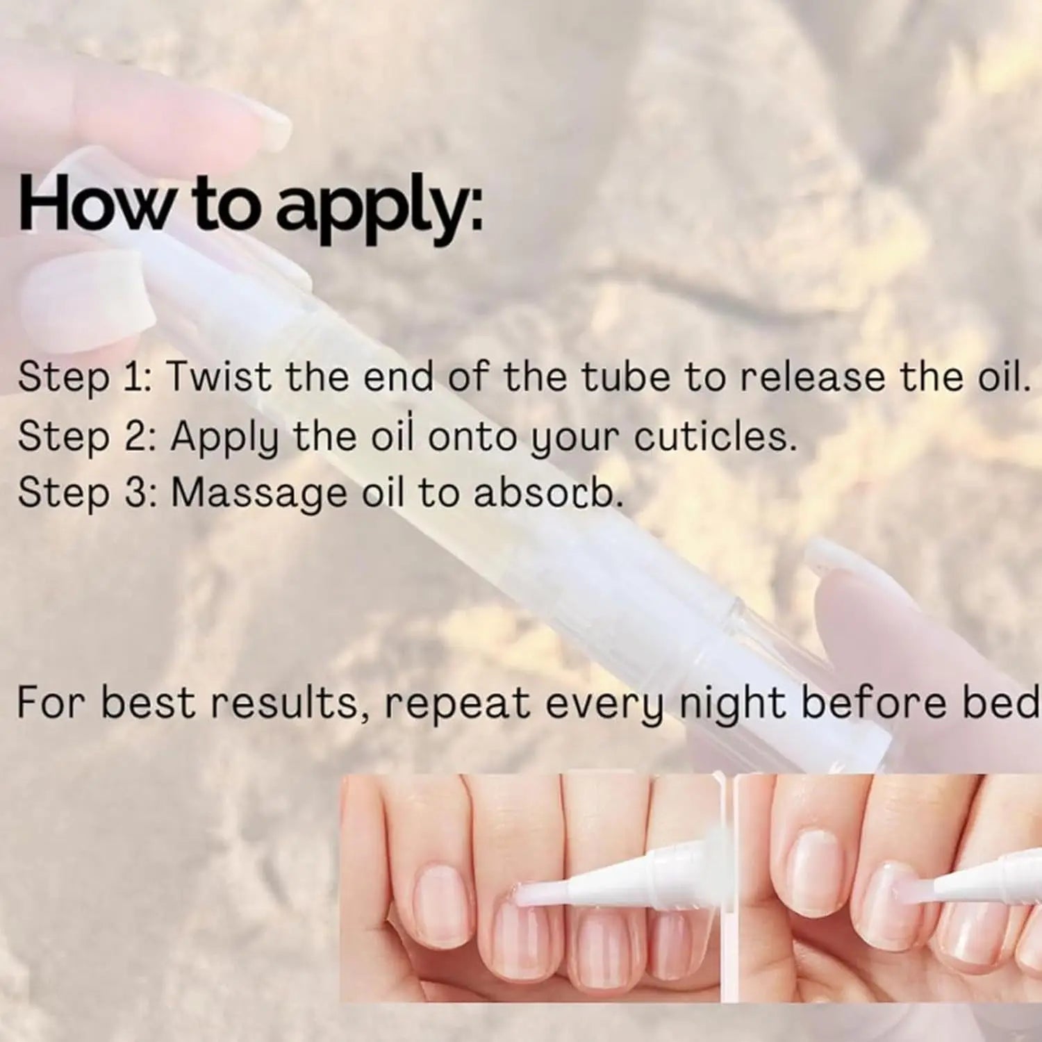 White tube with a fine tip for applying cuticle oil in a nail growth oil for strength and moisture 1pc product.