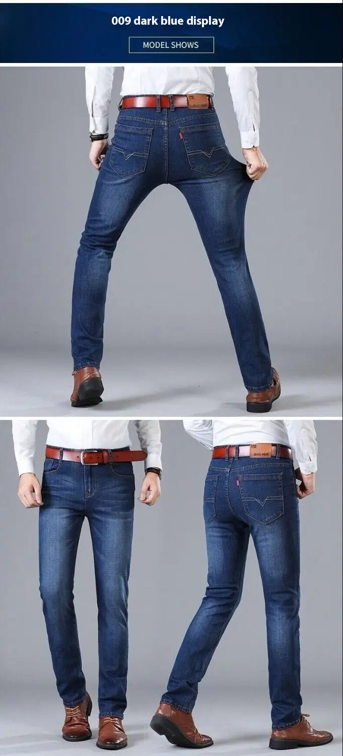 Jeans d’affaires décontractés pour homme à taille haute, coupe slim, avec élasticité