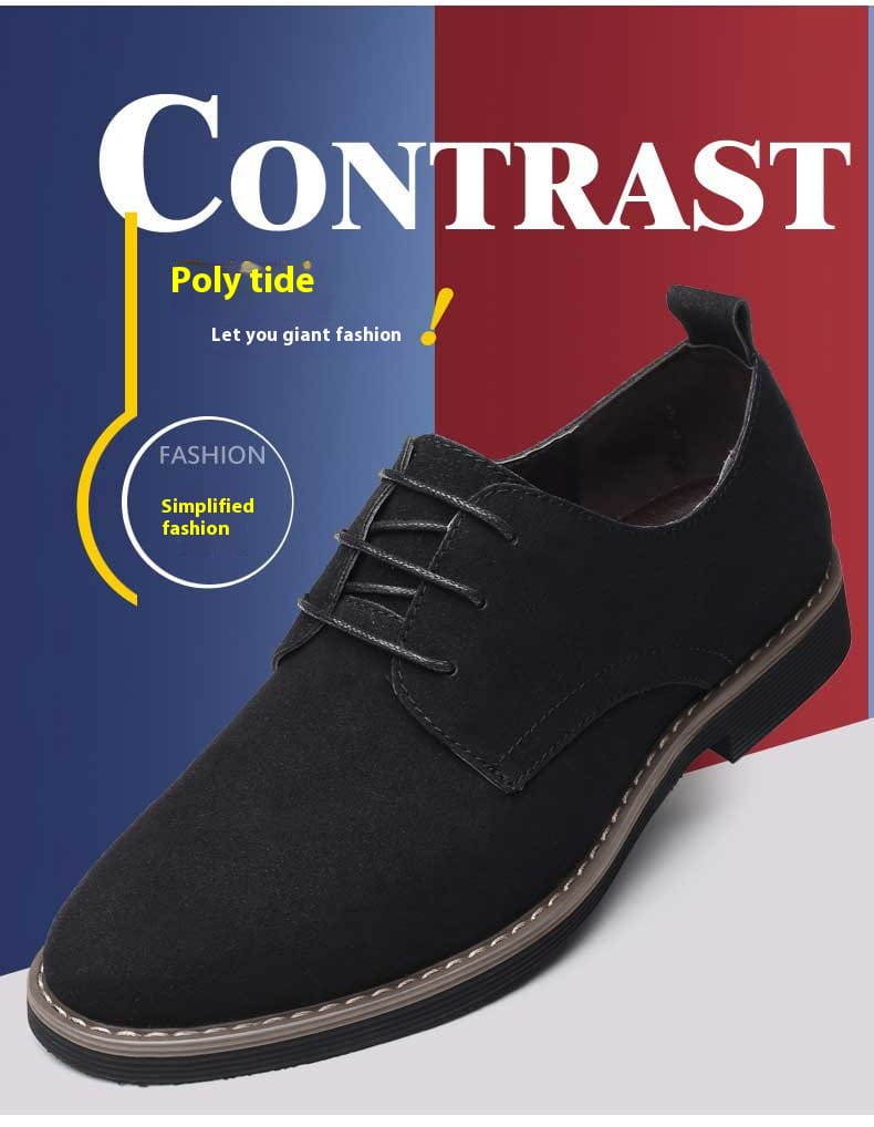 men’s plus size British style suede casual oxford shoe in black with black laces and a contrasting tan sole.