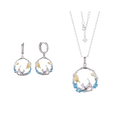 Silver and gold fish-themed pendant necklace with blue gemstones in circular design from 925 silver cat zirconia set