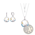 Silver and gold fish-themed pendant necklace with blue gemstones in circular design from 925 silver cat zirconia set