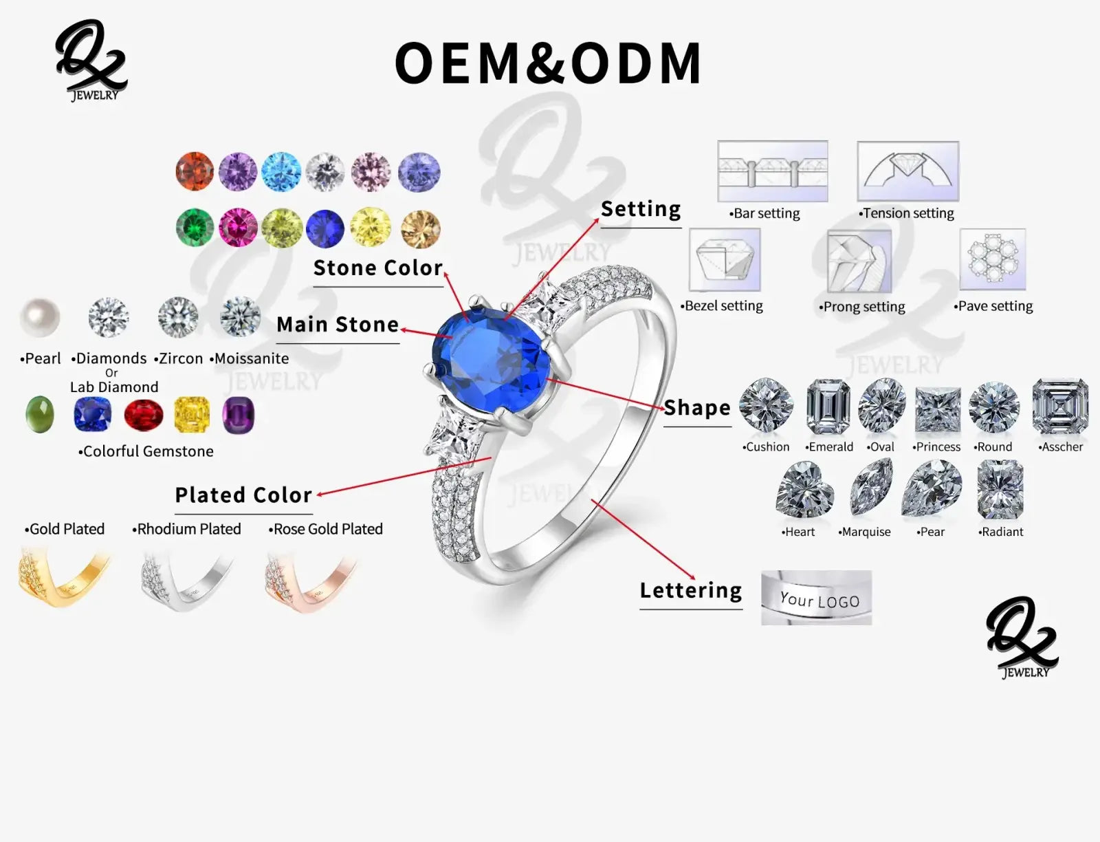 925 silver cat zirconia jewelry set featuring a silver ring with oval-cut blue gemstone and pave-set diamonds